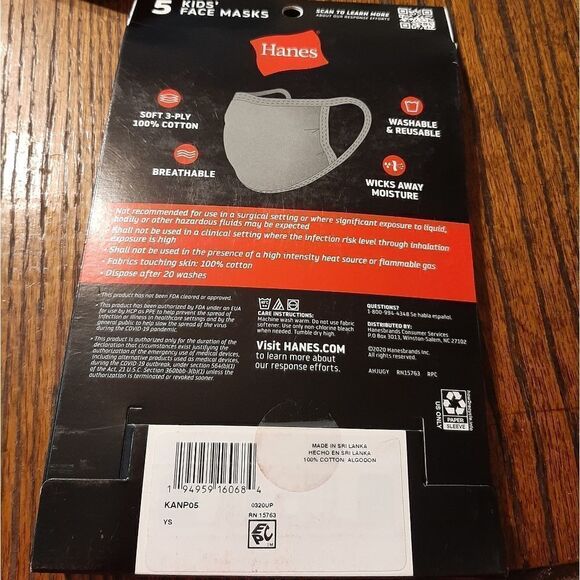 New 15 Grey Hanes Kids Youth 5-12 Hanes Cooling Wicking Breathable Facem… - Picture 4 of 4